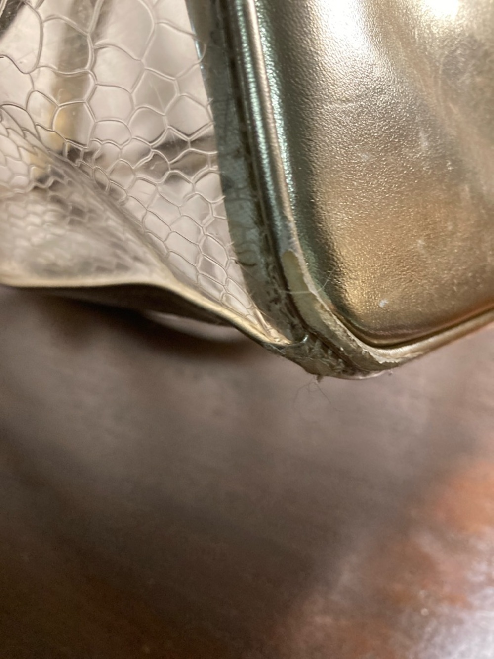 Michael Kors transparent snakeskin pattern Gold Trim Tote Bag - Picture 12 of 14